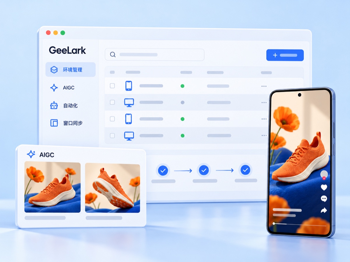 GeeLark 多账号管理与 AIGC 工作台界面